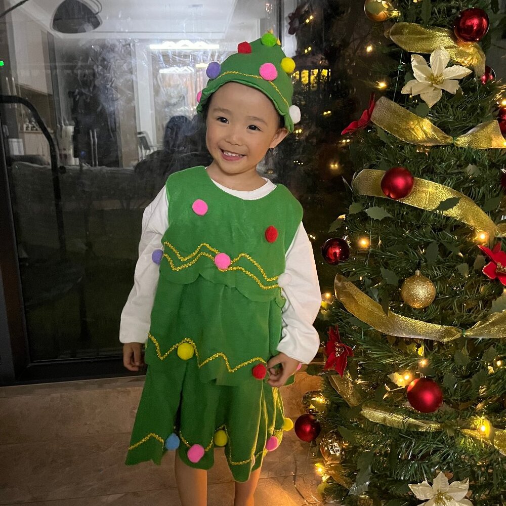 Children's Christmas Costume Set - Christmas Tree Design, Green